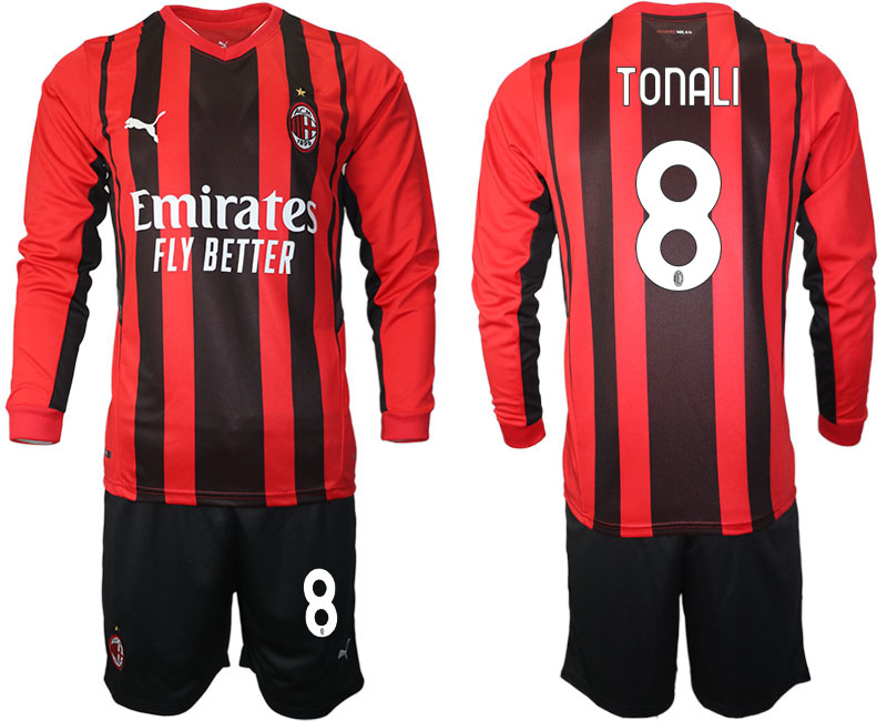 Men 2021-2022 Club Ac Milan home red Long Sleeve #8 Soccer Jersey